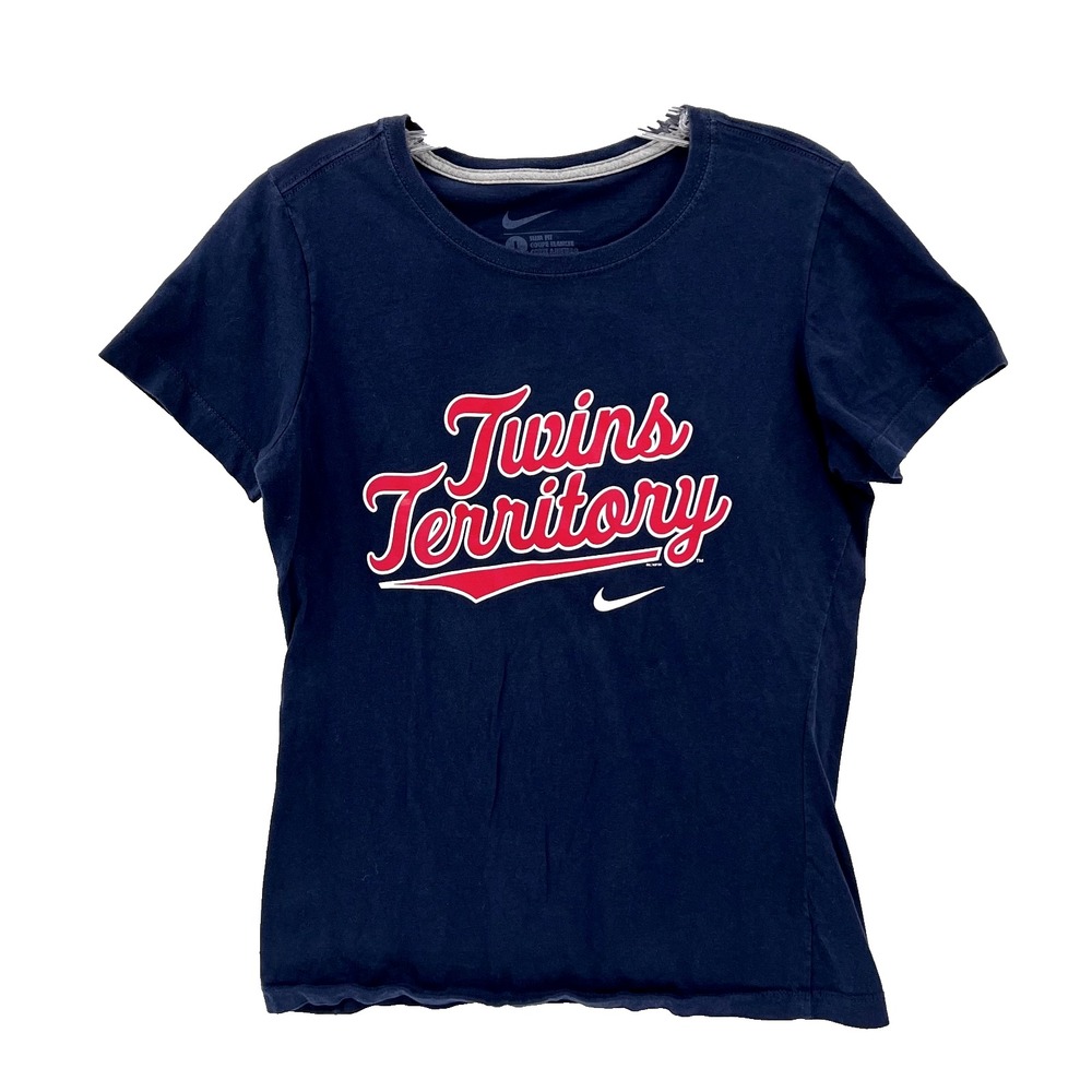 NIKE Women's Size L Slim Fit Navy MINNESOTA TWINS TERRITORY Short-Sleeve T-Shirt